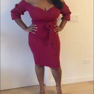 Burgundy midi dress w ruffle sleeves